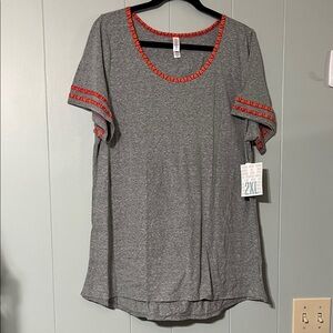 LuLaRoe Heather Gray Tee with Red Trim